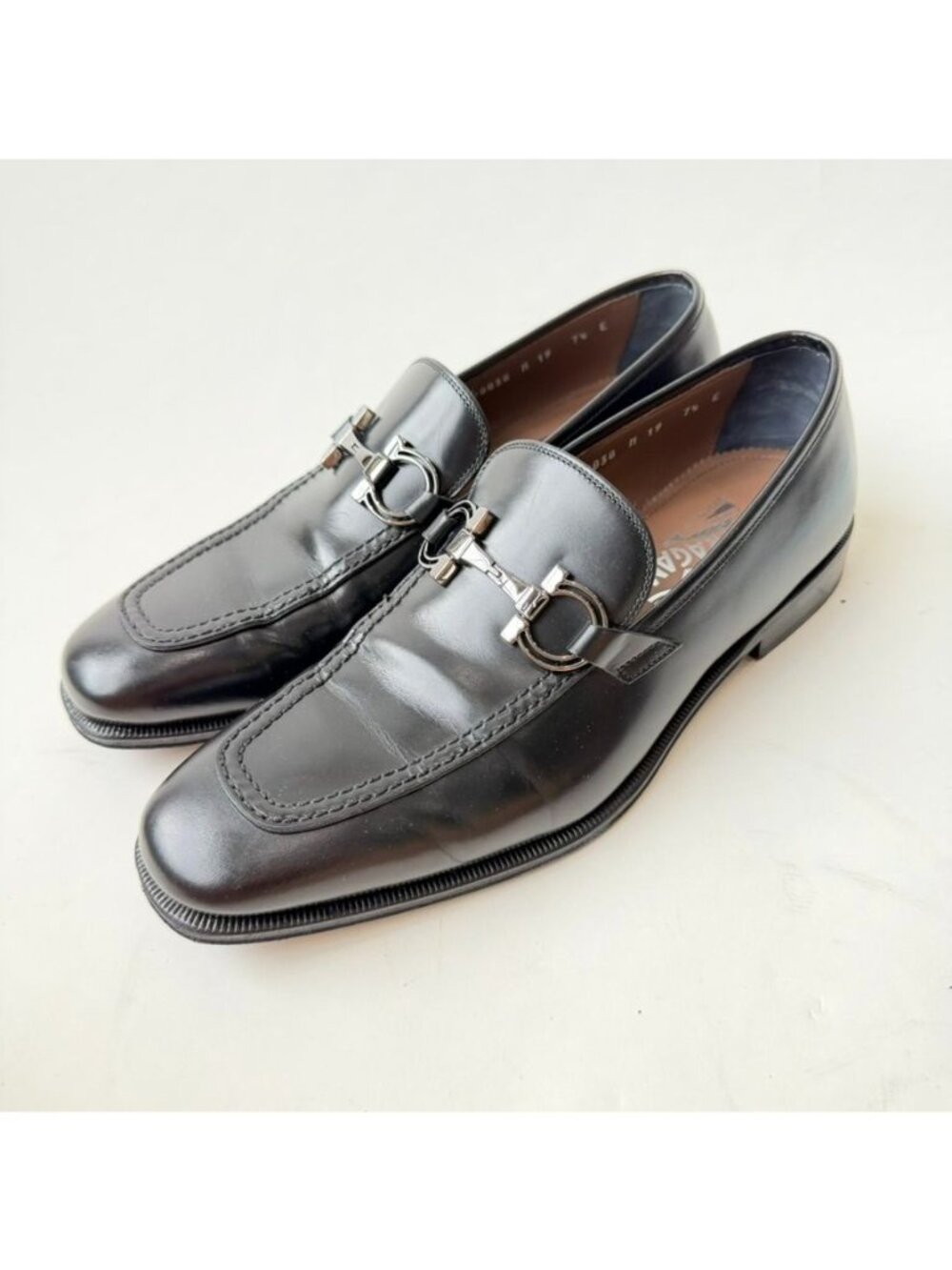 Salvatore Ferragamo Mens Size 7.5E Black Leather Loafers Dress Shoes